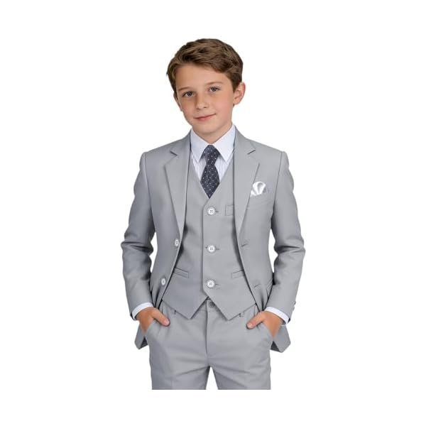 Boys' Suit Kids Formal Tuxedo Suits Set for Boys 6 Piece Dress Clothes Easter Wedding Outfit with Tie Pocket Square
