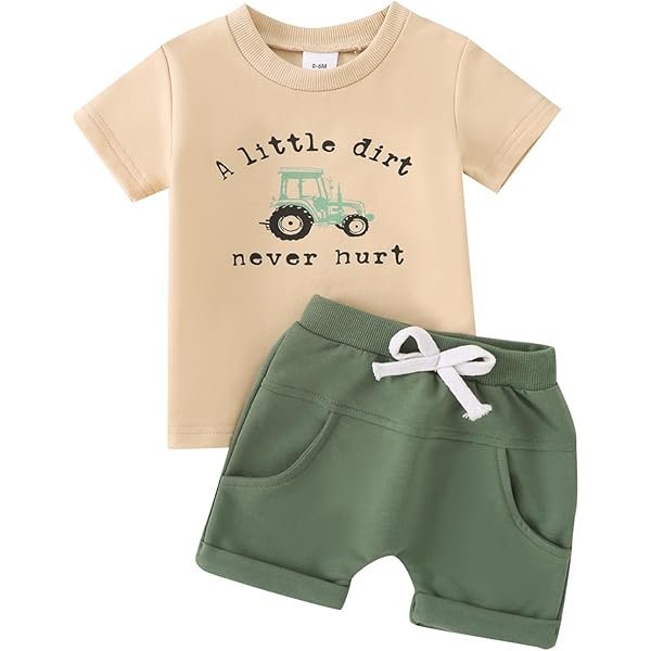 0-4T Toddler Baby Boy Clothes Kids Summer Truck Print T Shirt Short Set with Pockets