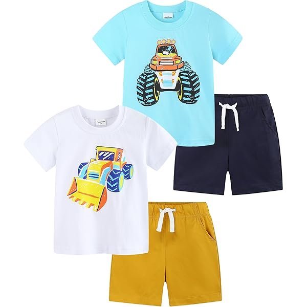 Toddler Boy Clothes 4 Pieces Cotton Spring Summer Short Sleeve T-Shirt And Shorts Clothing Set 2-7T