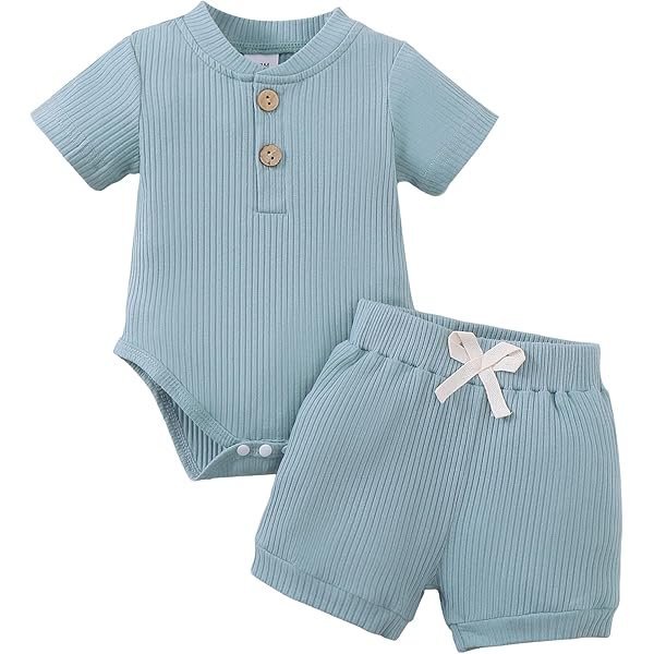Newborn Boy Clothes Baby Boy Outfits Set Baby Boy Summer Clothes Soft Cotton Short Sleeve Top and Shorts for 0-18M